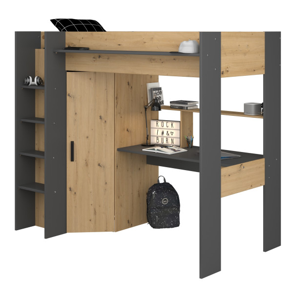 Parisot HEAVY Hochbett mit Schreibtisch und Kleiderschrank