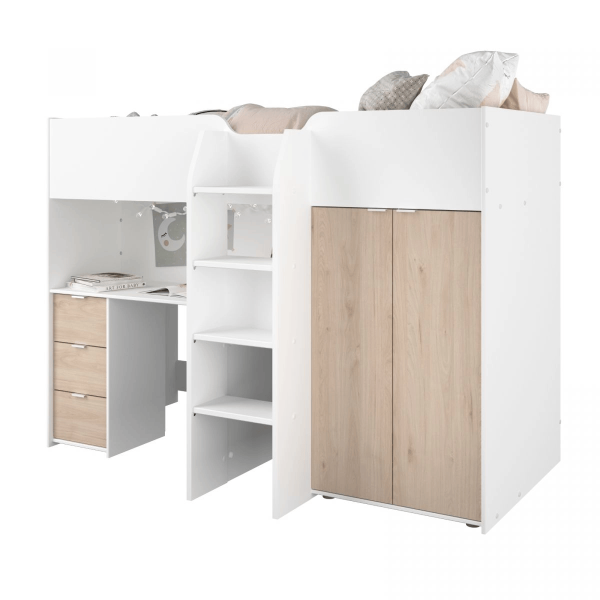 Parisot TOM Hochbett mit Schreibtisch und Kleiderschrank
