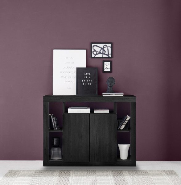 Sideboard RIMINI schwarz Melamin Holzstruktur, 2 Türen