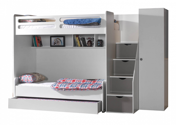 Etagenbett SMART mit Treppe und Bettkasten, 3 Farben