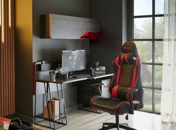 Schreibtisch GAMER mit Wadregal