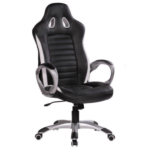 AMSTYLE Bürostuhl Leder Optik Schwarz Gaming Chefsessel mit Armlehne gepolstert 110 kg Sport-Sitz